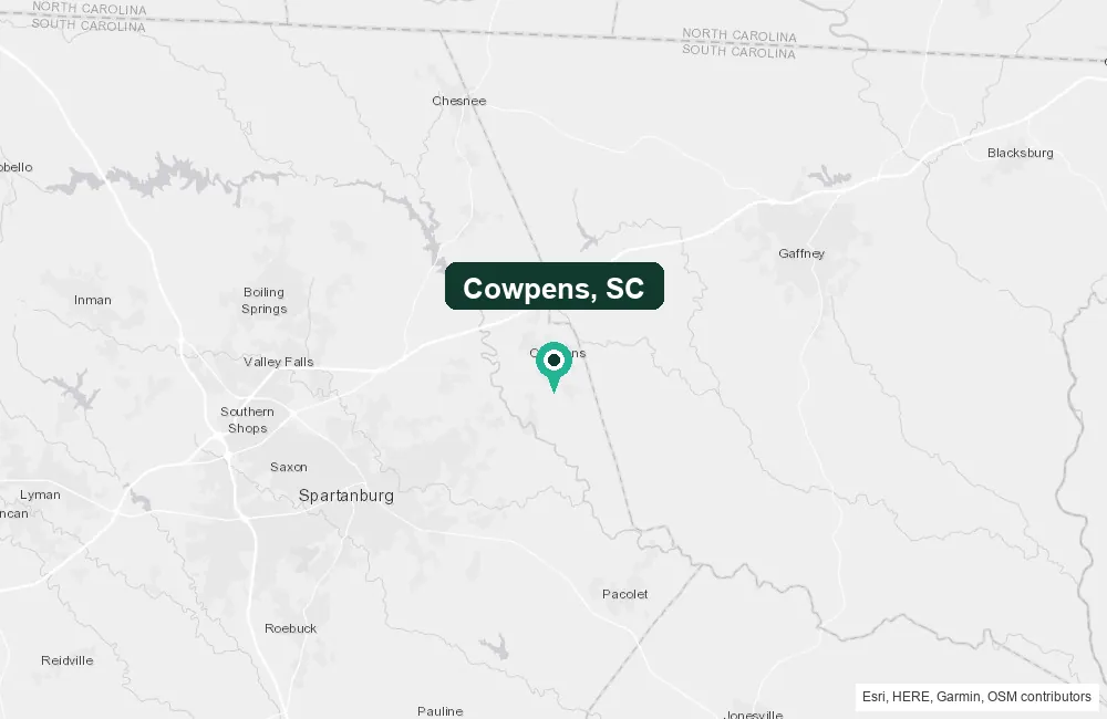 Map of Cowpens, South Carolina and the surrounding Spartanburg County area service area
